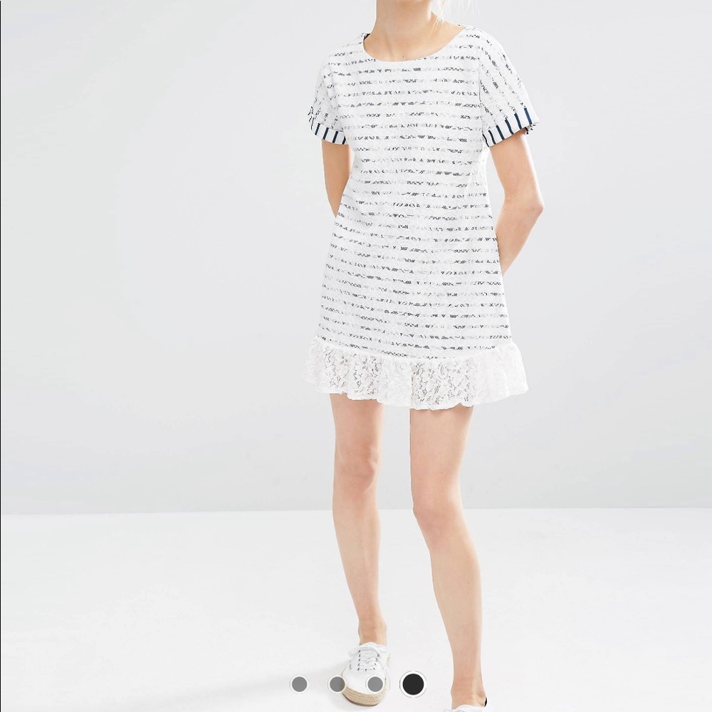 Love Friday T-Shirt Dress Breton Stripe Lace Trim